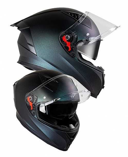 Casca moto Noua 22.06 cu ochelari de soare Black Atom Verde Cameleon