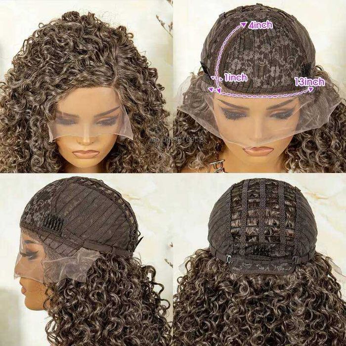 Кафява омбре къдрава перука с руси краища лейс фронт 13*4*1