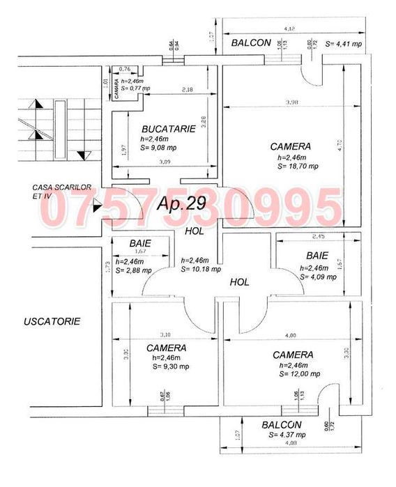 De vânzare în cartierul Grigorescu | apartament 3 camere decomandat | 2 BĂI | 2 BALCOANE, 66.59m2