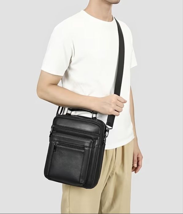 Мъжка делова и обемна кожена чанта Montreal/Черна естест.кожа-Промоция