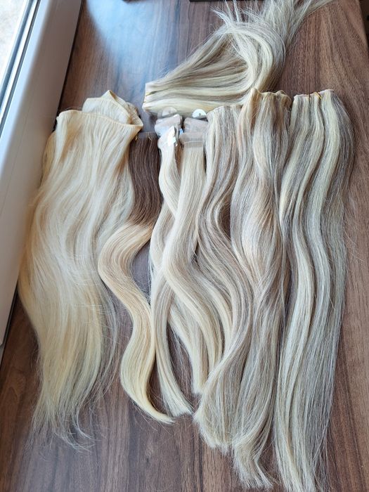 Естествена коса на стикери 50 см руса треса 40см