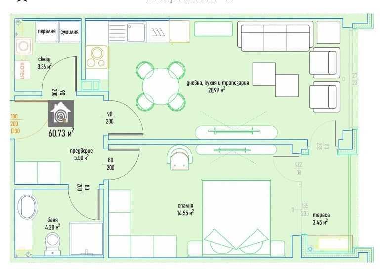 Продава се Двустаен апартамент в София, Малинова долина - 75 кв.м за 1534 €/кв.м - Снимка #3