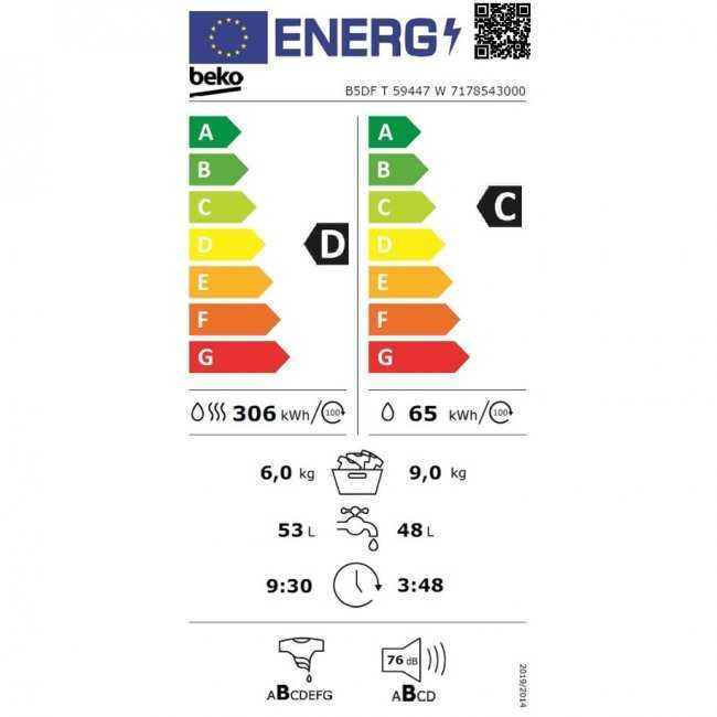 Нова инверторна пералня със сушилня Beko В5DF Т 59447W  9/6 kg