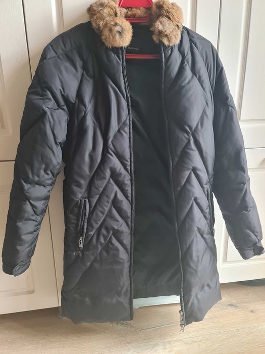 Тъмно синьо пухено яке SERGIO TACCHINI  с яка от заек XS -  S