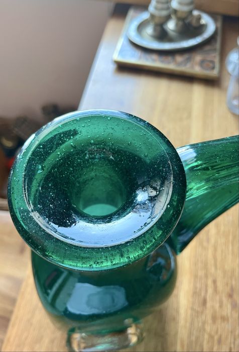 Стъклена кана ваза с бронзов медал духано занаятчийско стъкло Мурано