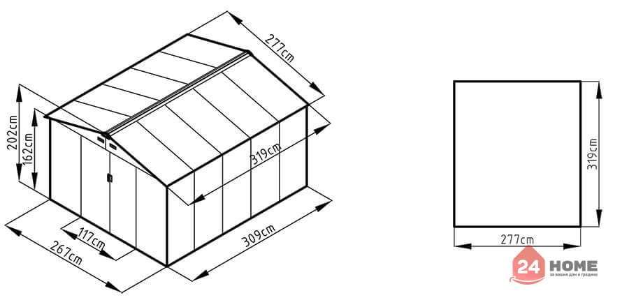 Градинска барака SUNNY Hudson,Имитация на дърво 319х277х202 см, ДхШхВ