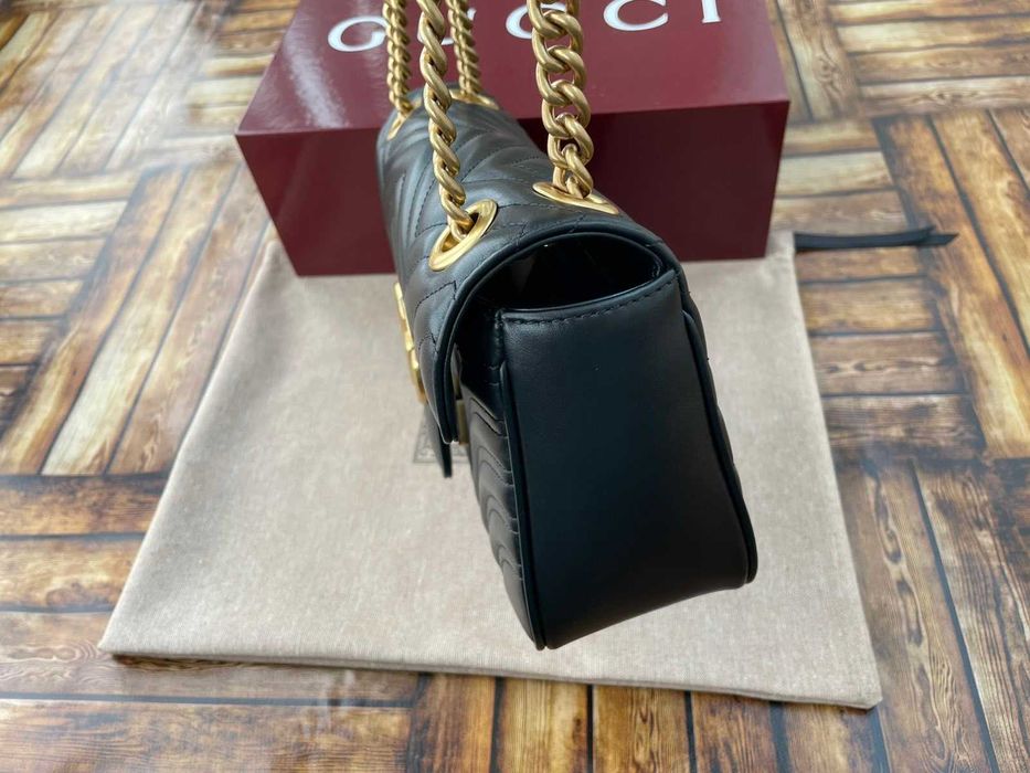 Оригинална Чанта Gucci Черна Marmont Beloved Гучи Златно Gold GG лого