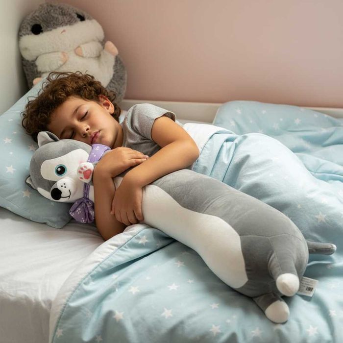 Jucarie de plus si perna plus de imbratisat copii caine husky 70 cm