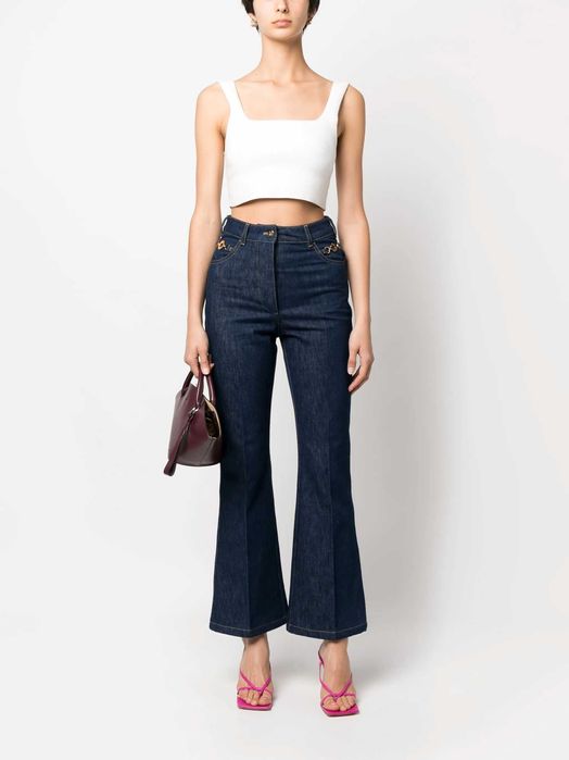 patou jeans blue navy gold details high waist new