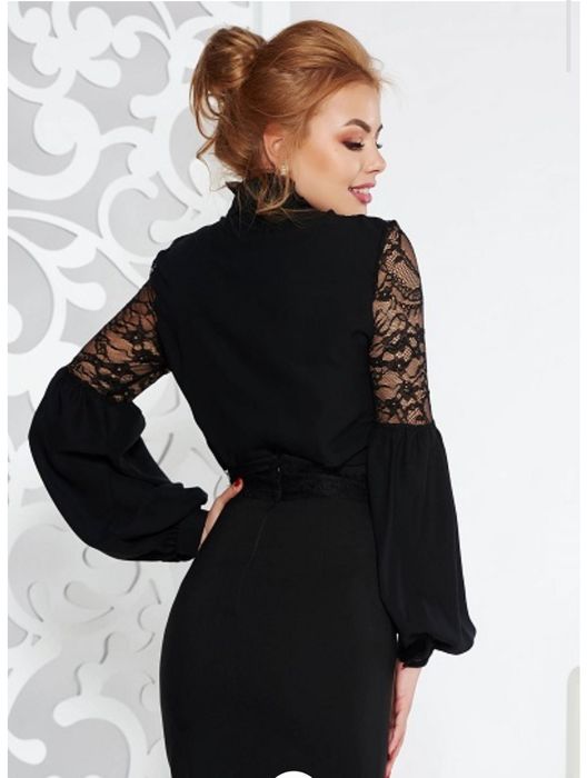 Camasa Fofy eleganta neagra cu dantela