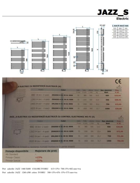 2 radiatoare electrice  Jazz culoarea ivoire.