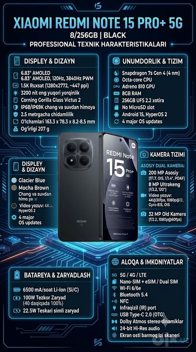 Redmi Note 15 Pro Plus 5G (8/256GB) — Ideal, Full Komplekt