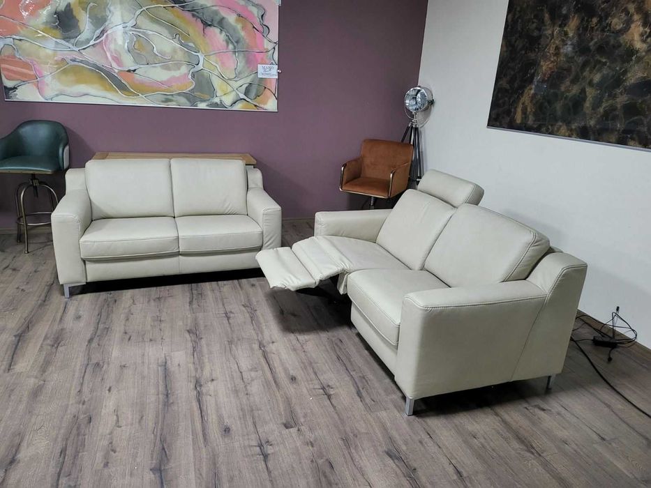 Кремав кожен комплект дивани две двойки HUKLA KS473120