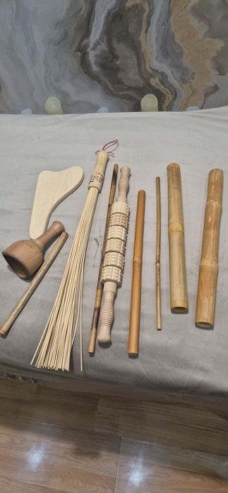 Set instrumente din bambus pentru masaj – complet, stare foarte bună