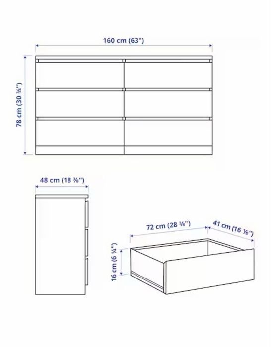 Комод IKEA Мальм, 160x48x78 см, белый