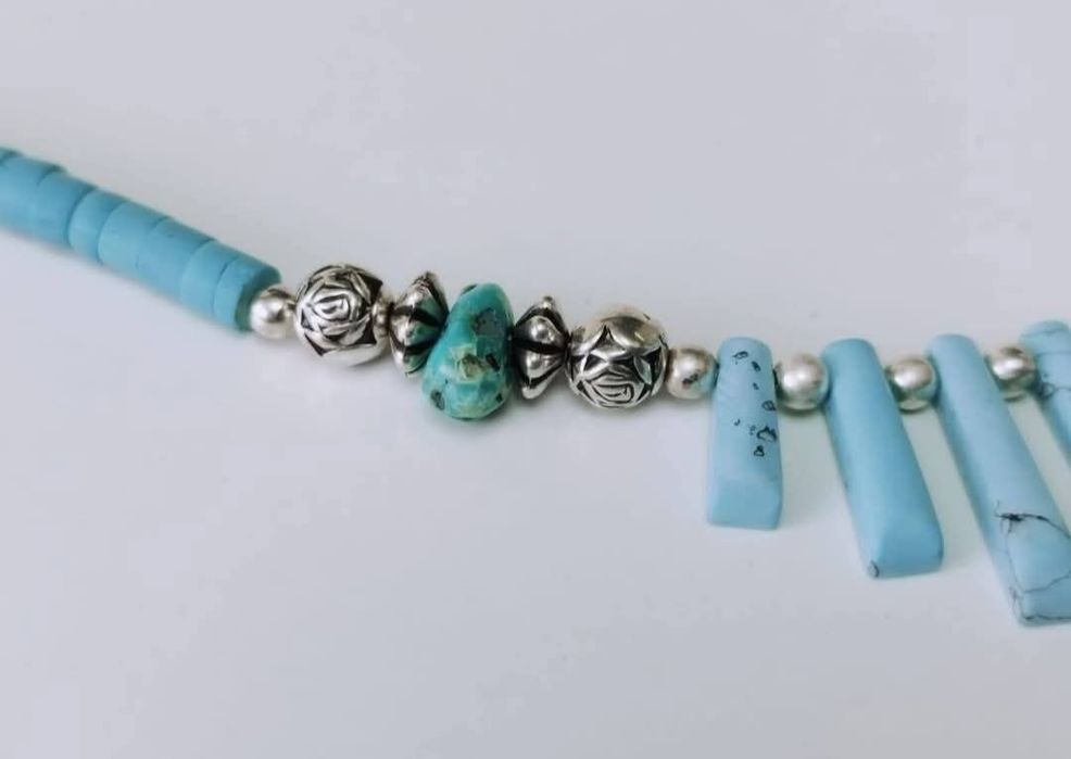 Vechi colier/lant NAVAJO din argint de 925, cu pietre turcoaz, copii