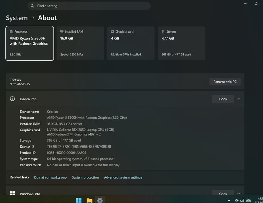 Laptop Gaming Acer Nitro 5 - AMD Ryzen 5 5600H, RTX 3050, Display 144Hz, 16 GB RAM, 512 GB SSD