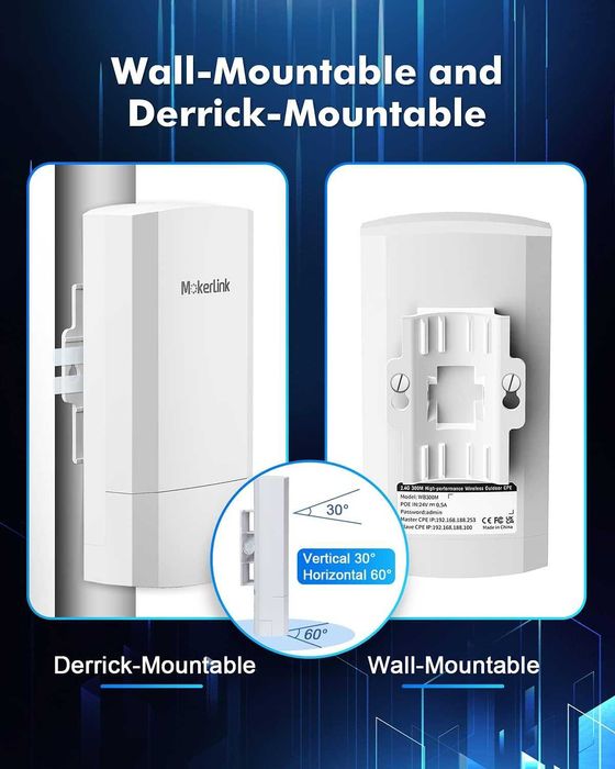 mokerlink wb300m outdoor wireless bridge Wi-Fi transmisie externă wireless CPE PtP PtMP,2.4GHz 300Mbps distanță 1KM,cu adaptor Poe,2 port Ethernet