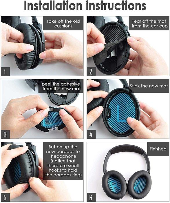 Set 2 bureti pentru casti Bose QuietComfort 25, 15 / QC25 / QC15 / QC2 / AE2 / AE2i / AE2w, SoundTrue 1/2, SoundLink 1/2, Over-Ear - Spuma cu memorie
