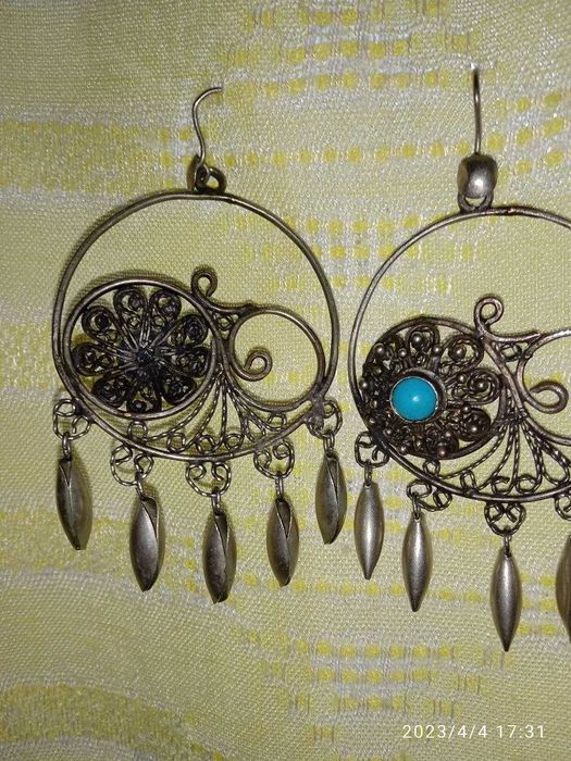 Винтажные серьги с натуральной бирюзой. Мельхиор. Эксклюзив.