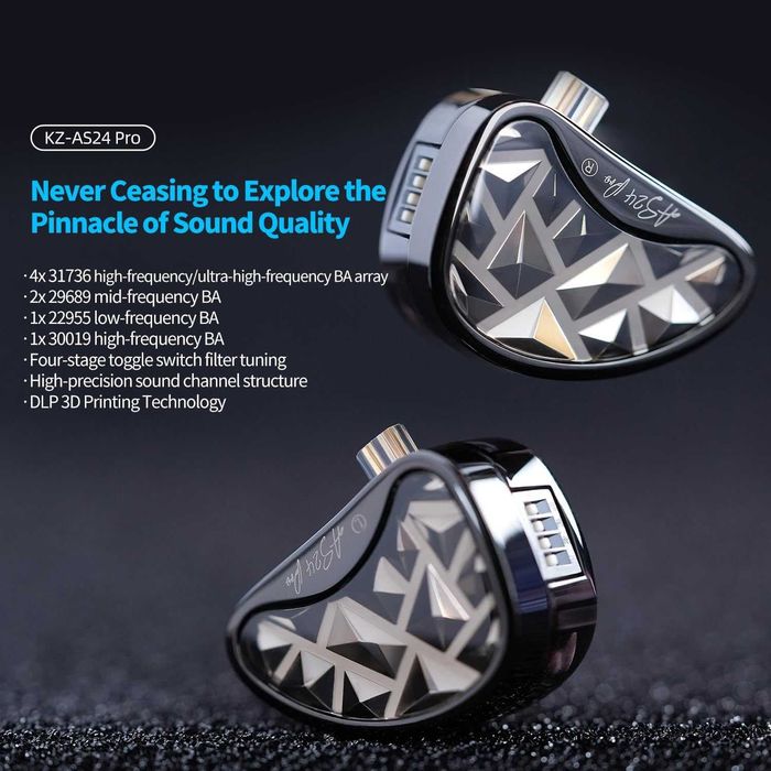 Слушалки KZ AS24 Pro HiFi IEM 24BA без микрофон