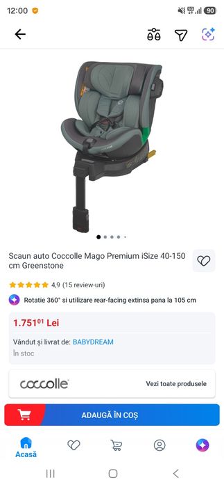 Scaun auto 360 cocolle mago cu protectie anti transpiratie inclusa