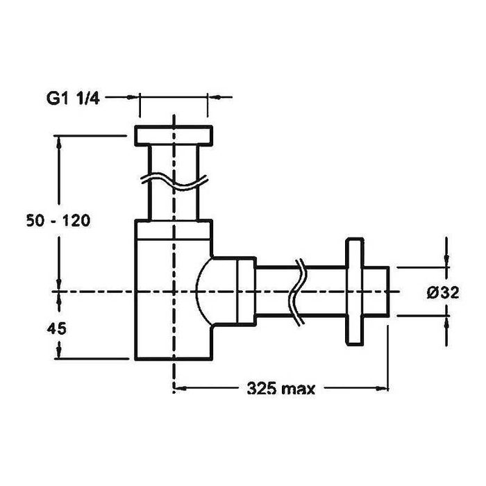 Дизайнерски сифoн “бутилка” за мивка Jacob Delafon – хром, стенен