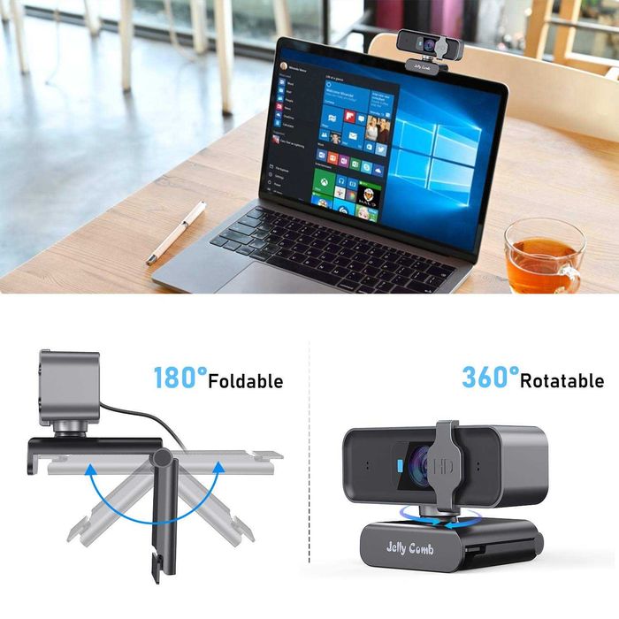 Jelly Comb уеб камера Full HD 1080P за видео разговори, сребърно черна