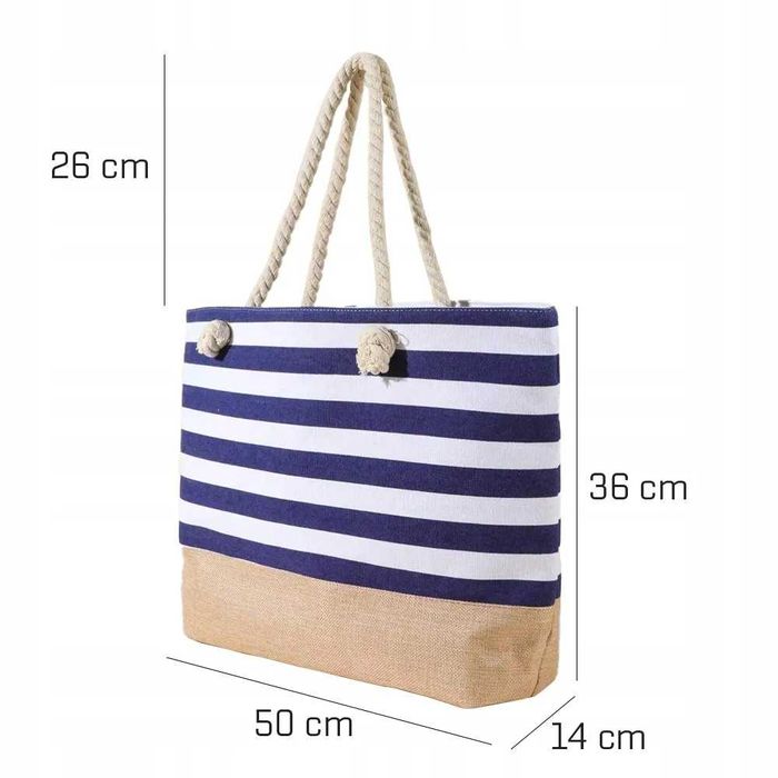 Geanta mare de plaja sau picnic 22L in stil nautic cu mini portofel