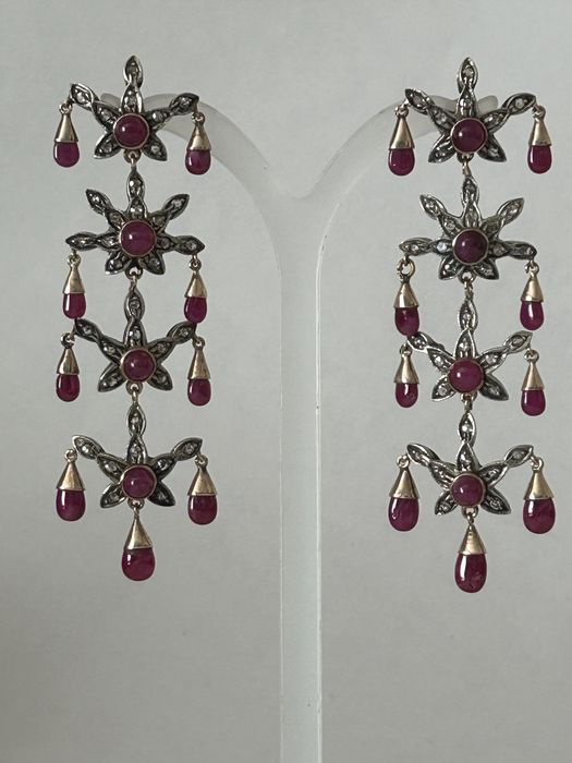Cercei aur 14k, 17.86 CT rubine si diamante