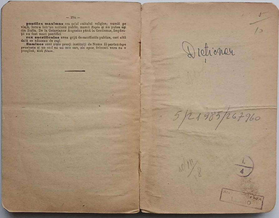 Dicționar român-latin întocmit de M Stăureanu, ediție școlară, 1924, Craiova