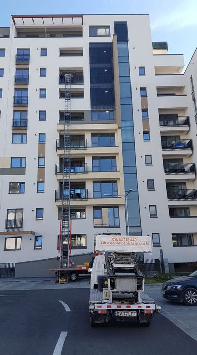 Lift girafa,  lift exterior pana la etajul 8, de ridicat panouri,țiglă,  mobilă, mutari