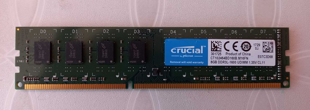 Desktop RAM Crucial 8GB DDR3L UDIMM - 1600MHz