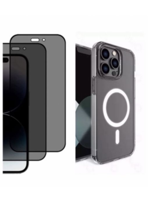 Iphone 14/15/16/16E/17/PRO/MAX/PLUS Husa Clear Cerc Alb + Folie Sticla