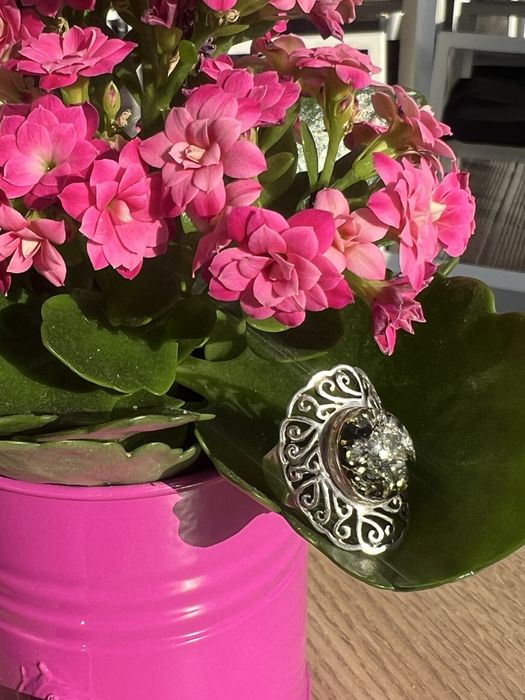 Inel atgint 925 cu chihlimbar verde