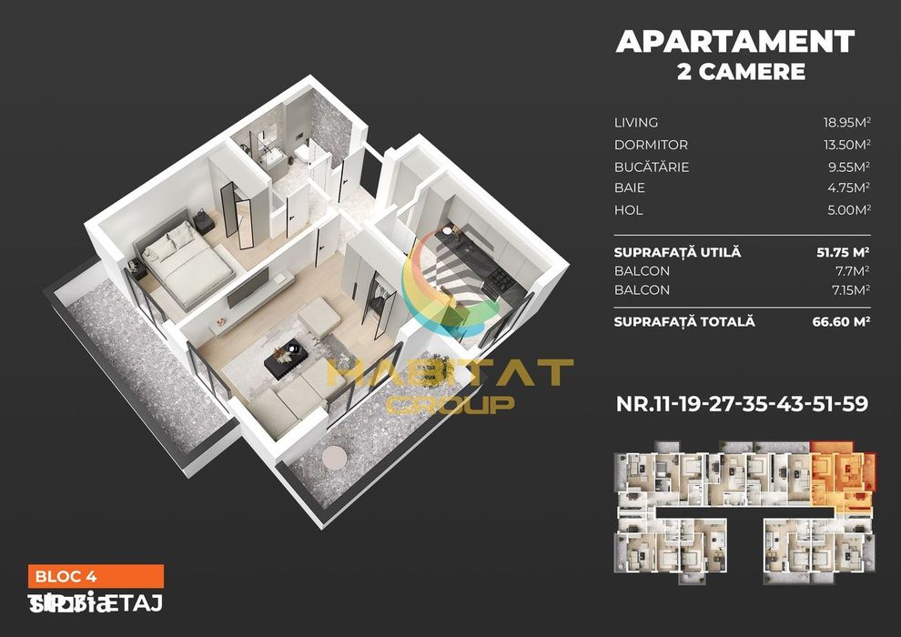 Apartament cu 2 camere si 2 balcoane in Popesti Leordeni, zona metrou