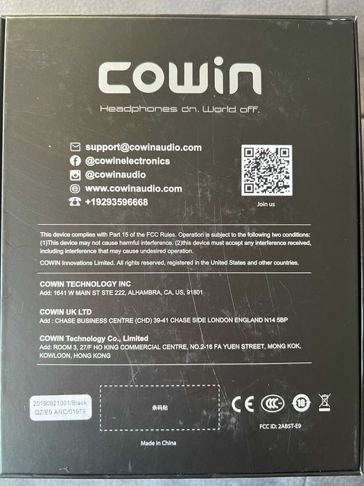 Безжични слушалки с микрофон Cowin E9, ANC, черни
