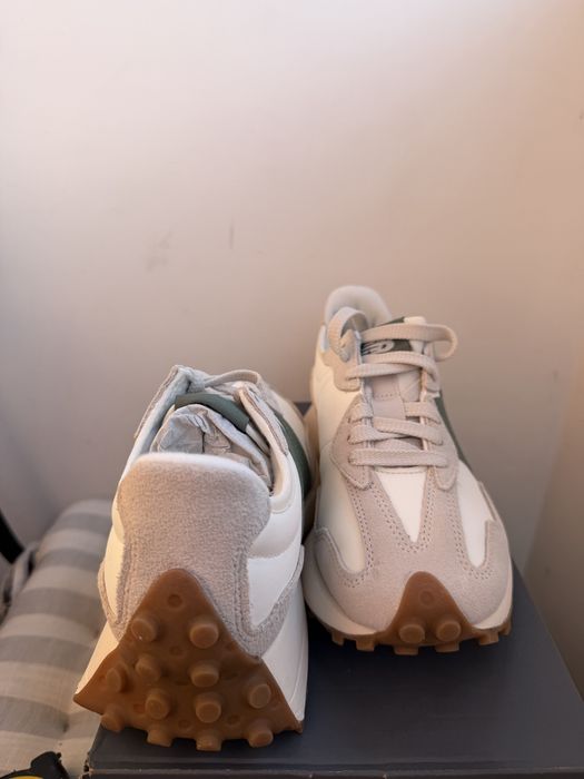 New Balance 327 sneakers unisex albi cu logo N verde piele 100% noi originali