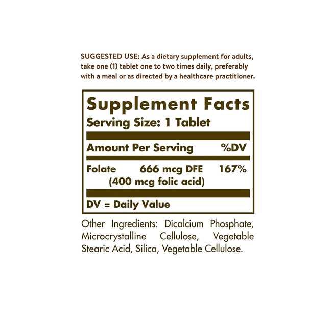 Solgar, фолат, 400 мкг, 100 таблеток