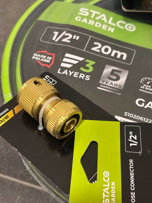 Set Complet Furtun Grădină 1/2" 20m Stalco Garden + Pistol Metalic Alamă și Conectori