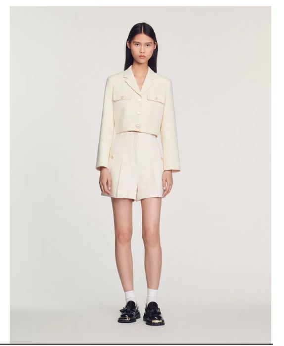 Къси панталони туид с висока талия Sandro