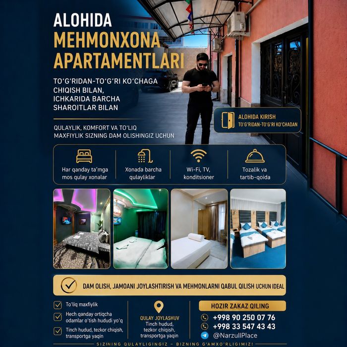 (Без ЗАГС) Alohida Apartamentlar Mehmonxona turdagi, Samarkand shahar