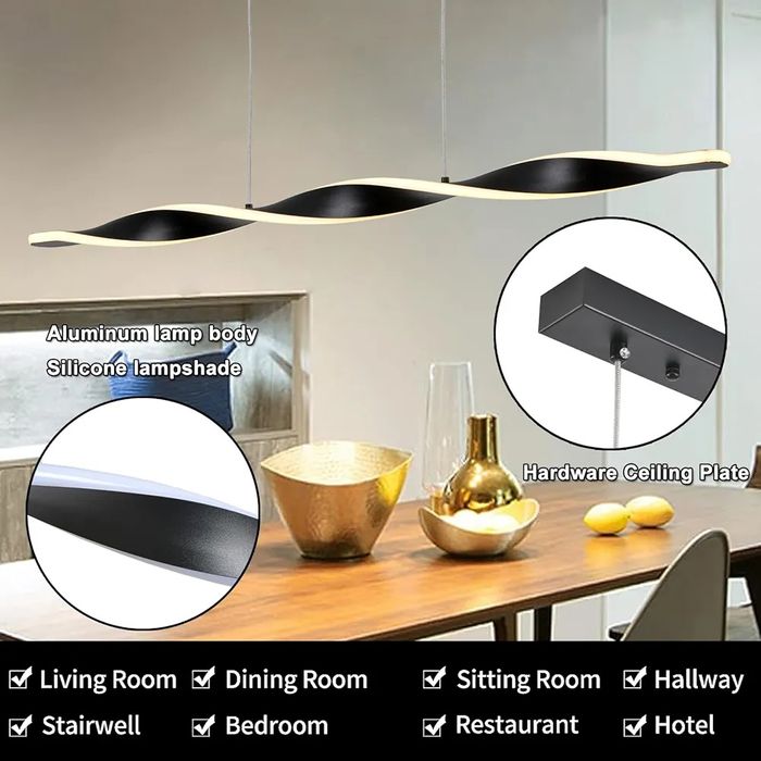 Черна спираловидна Висяща лампа за трапезна маса с димируема светлина,