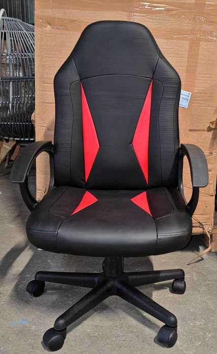 Scaun de gaming căptușit HappyHome negru și roșu