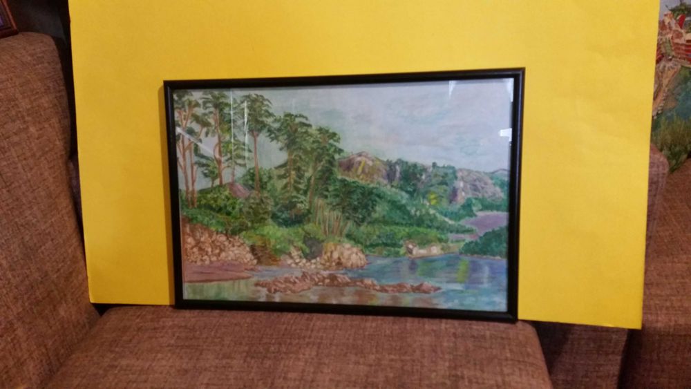 Голям пейзаж със зеленина, рисуван с акварелни бои. Само за 19 лева!