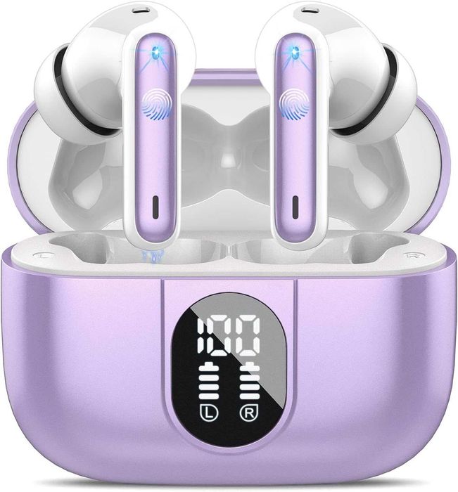 Casti Buetooth Wireless in Ear Csasan J90 PRO Smart Touch Control alb cu violet noi sigilate