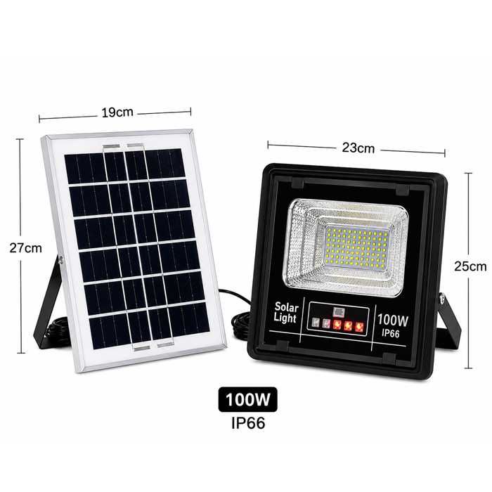МОЩНИ Соларни LED прожектори 50W и 100W с отделен панел – IP66, без кабели и разход за ток