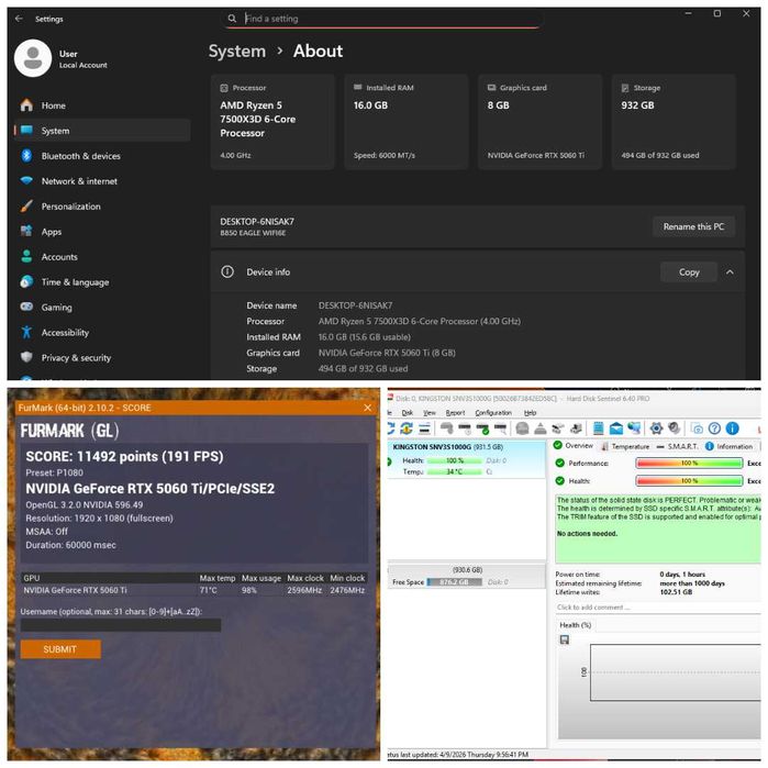 Calculator / PC Gaming AM5 – Ryzen 5 7500X3D + RTX 5060 Ti + 16GB DDR5 + Cadou