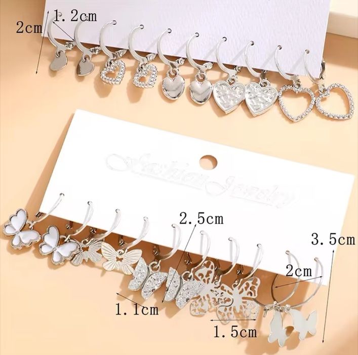 Нови златисти обеци с формата на пеперуда и сърце