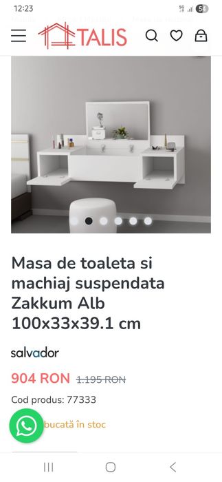 Masa de toaleta suspendată